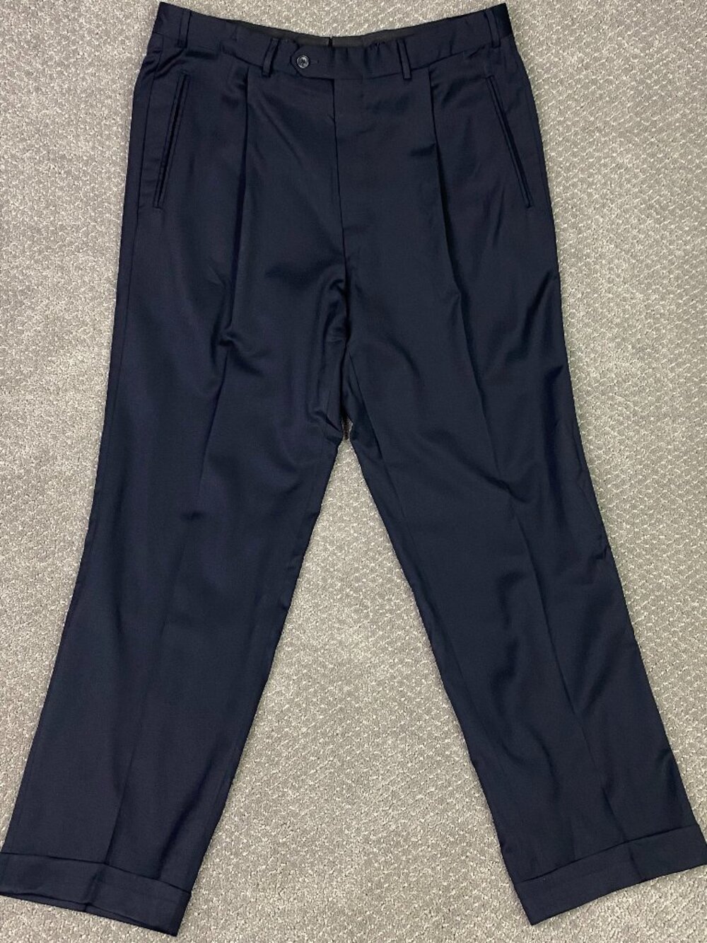 Corneliani Dress Pants Mens 35x30 Navy Blue Pleated Cuffed Wool Slacks Spencer